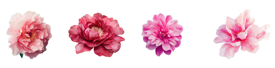 A beautiful collection of peony flowers in various shades of pink, showcasing their delicate petals and vibrant hues.