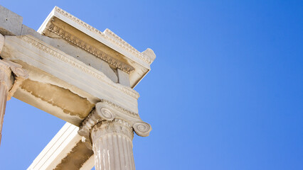 ruins of amazing ancient acropolis at Athens in Greece at sunny day