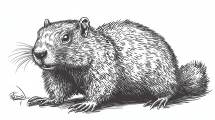 Detailed Illustration of a Groundhog in Black and White Style