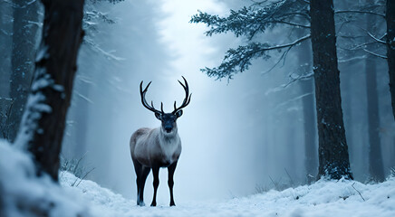 Naklejka premium deer in winter forest
