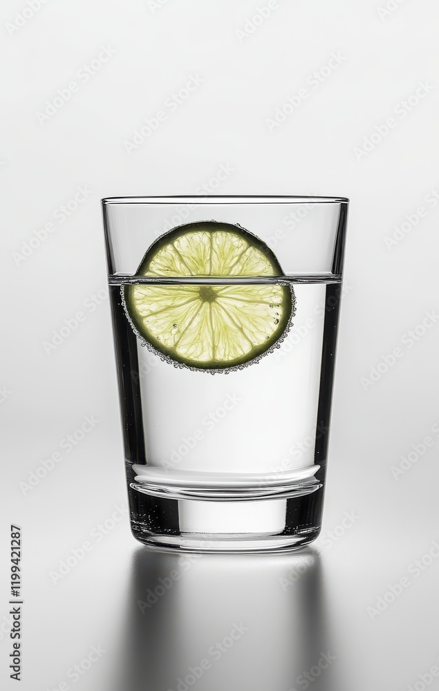 Aufkleber refreshing glass of clear water with a slice of lime floating inside, perfect for summer hydration a