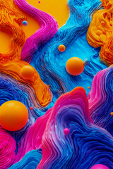 Vibrant abstract design showcasing colorful textures and dynamic shapes with spherical elements