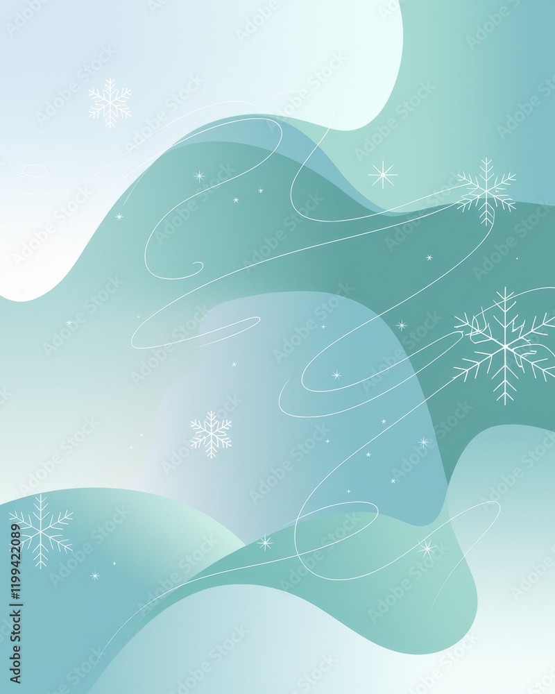 Poster delicate snowflakes gently floating against a soft blue background with a subtle white outline creat