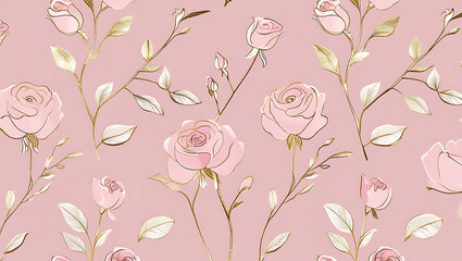 inimalist Floral Pattern with Gold Accents on Pastel Pink