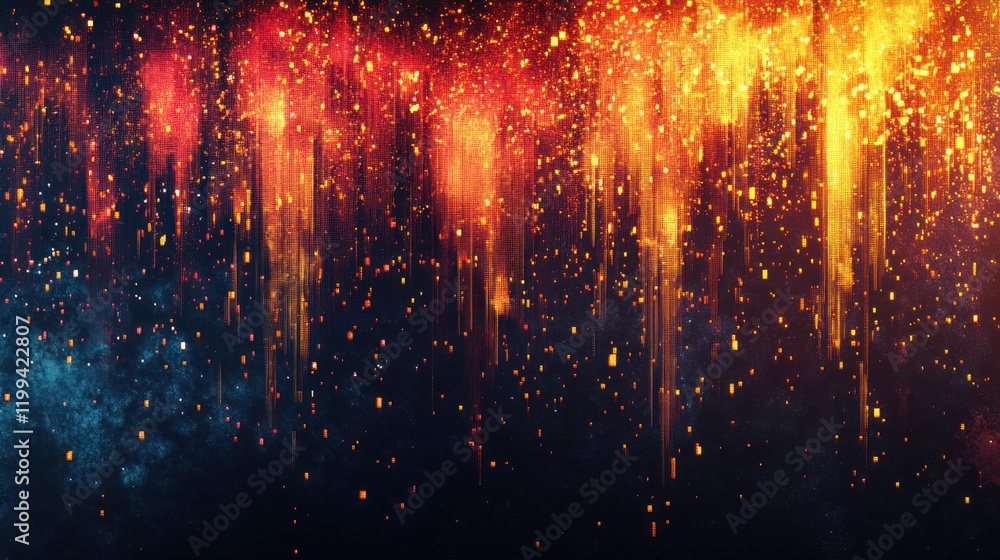 Poster vibrant abstract background with cascading colors simulating fiery sparks and glowing particles. gen