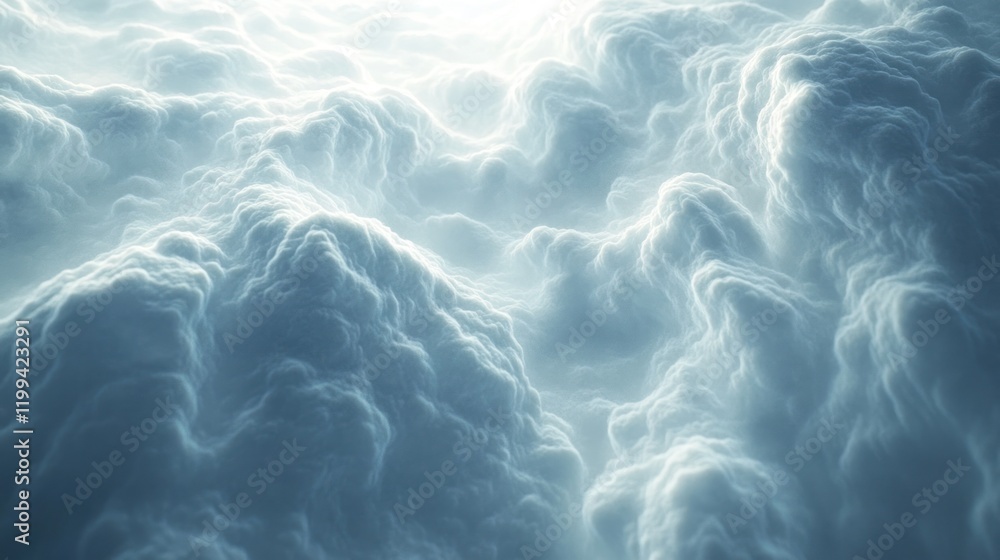 Poster soft white clouds form rolling waves in a serene sky during daylight hours over a tranquil landscape