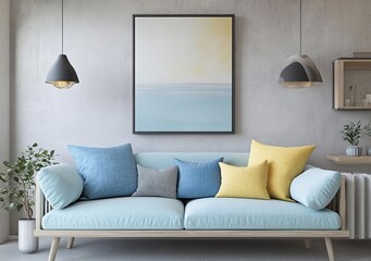 A cozy interior with an artistic canvas and colorful decor.