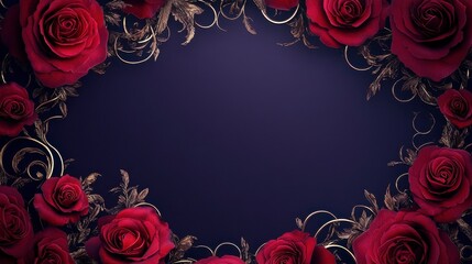 A regal anniversary invitation card design with a luxurious red rose frame. The frame is lavishly decorated with rich, velvety red roses interwoven with silver and gold filigree.