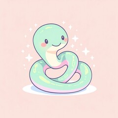 Fototapeta premium Adorable Pastel Green Snake Illustration