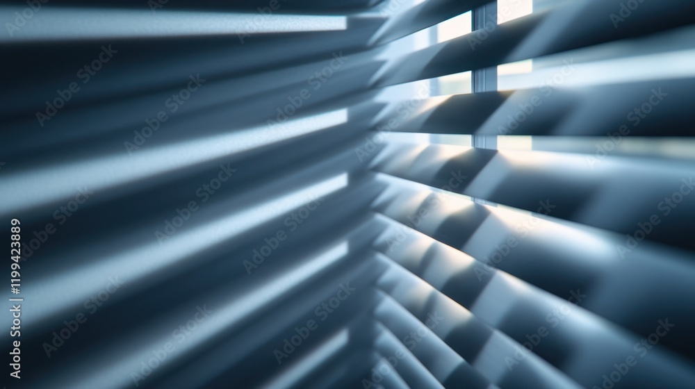 Aufkleber light filters through horizontal blinds creating a patterned shadow along a surface. generative ai