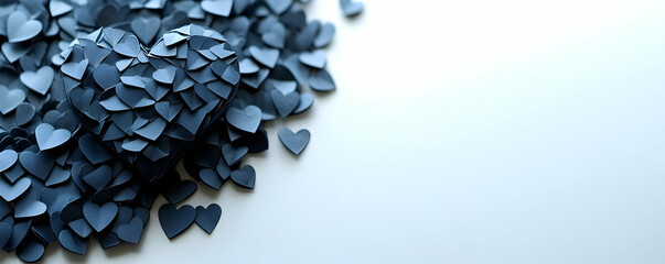 Blue hearts pile, white background, love concept
