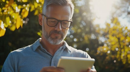 Businessman Reviewing Tablet Outdoors