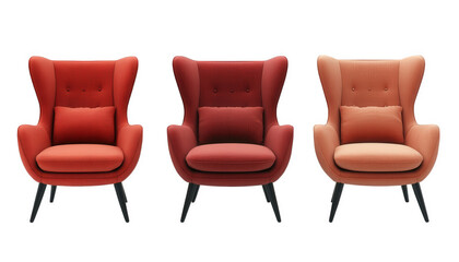 Fototapeta premium Modern Wingback Armchairs Red Coral Peach Colors Home Decor Interior Design