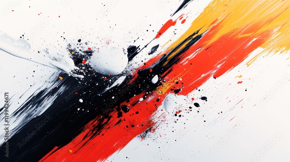 Poster dynamic abstract artwork showcasing vibrant colors and energetic brush strokes on a canvas backgroun