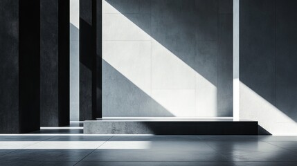 Fototapeta premium Modern architectural space with dynamic light and shadow at a contemporary building interior. Generative AI