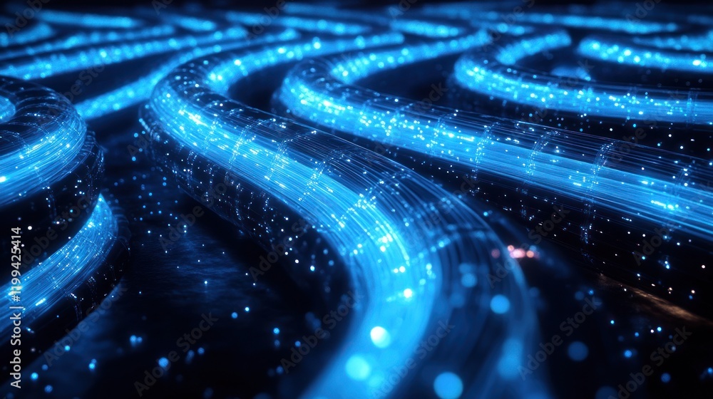Aufkleber Visual representation of digital waves with glowing particles in a dynamic abstract pattern. Generative AI