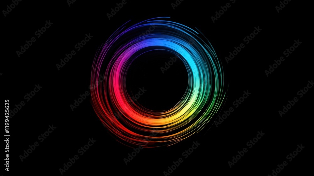 Aufkleber abstract circular rainbow swirl on dark background with colorful lines and shapes