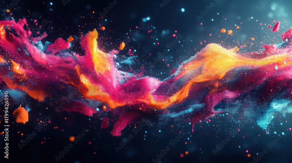 Poster colorful abstract swirl with vibrant hues creating a dynamic visual effect in a dark background. gen