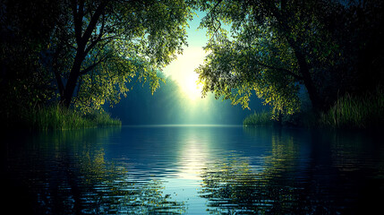 Obraz premium Sunrise over a Serene Lake: Picturesque Landscape Photography