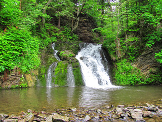 A powerful waterfall surrounded by lush greenery