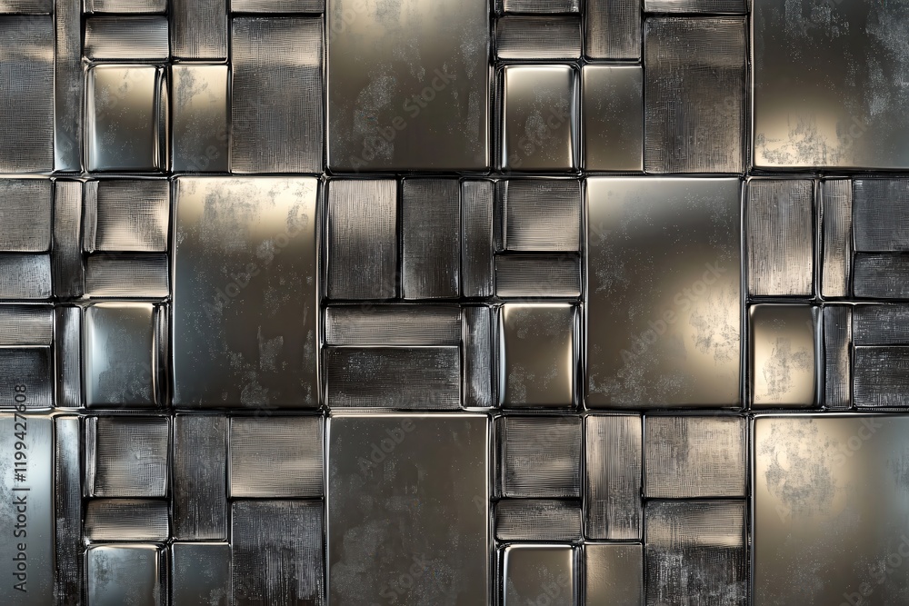 Poster Abstract Metallic Texture Dark Grey Silver Blocks Geometric Pattern Background