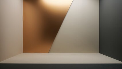 Geometric wall backdrop studio space with gold and gray color block design
