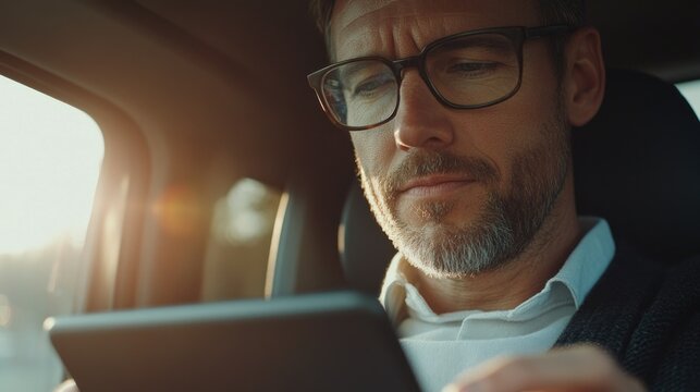 Candid Man Texting in Car