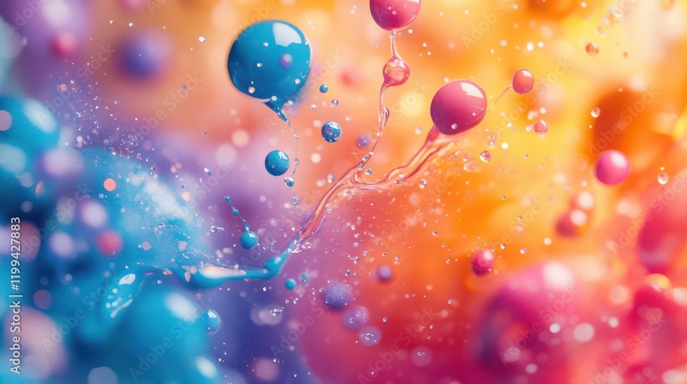 Poster a vibrant abstract image featuring colorful bubbles and swirling patterns in shades of blue, pink, a