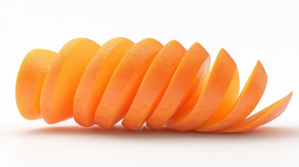 Spiraled Orange Peel Isolated on White Background for Culinary Use