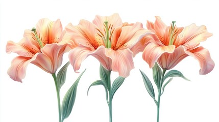 Delicate Pink Lilies with Gentle Petals on White Background
