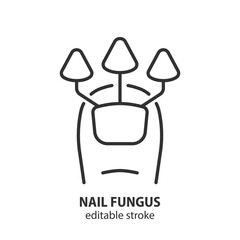 Nail fungus line icon. Fungal nail infection. Onychomycosis symbol. Editable stroke. Vector illustration.