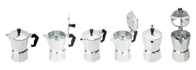 Set of geyser coffee maker isolated from background