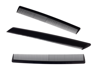 Set of men's, plastic, black comb isolated from background	