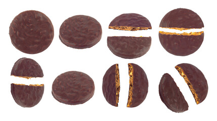 Set of chocolate covered nut cookies isolated from background