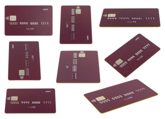 Set of plastic card, credit card, with chip, isolated from background	