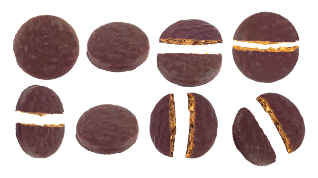 Set of chocolate covered nut cookies isolated from background