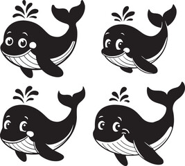 Cute Cartoon Whales Vector Design