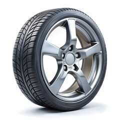 Alloy wheel with tire on white background