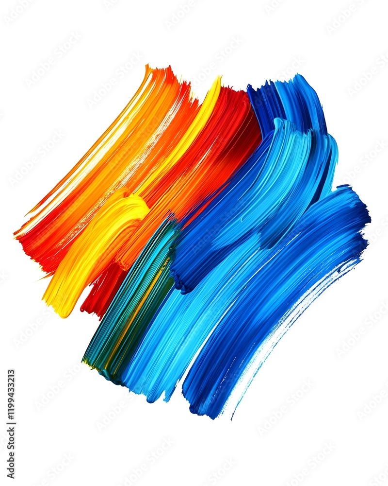 Poster abstract brush strokes in vibrant colors creating a dynamic visual composition.