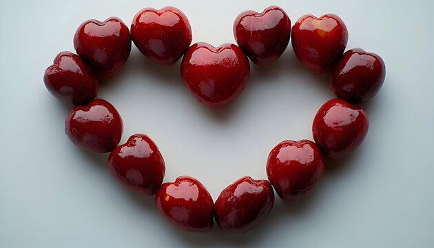 Red apples heart shape, white background, studio shot, Valentine's