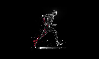 Fototapeta premium Runner low poly technology background with abstract polygonal digital design