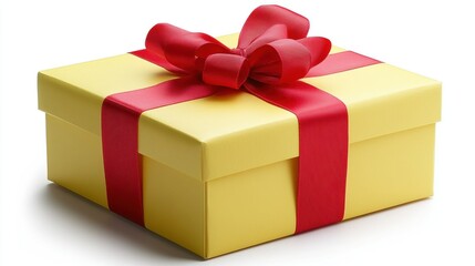 Obraz premium Bright Yellow Gift Box with Red Ribbon Perfect for Celebrations