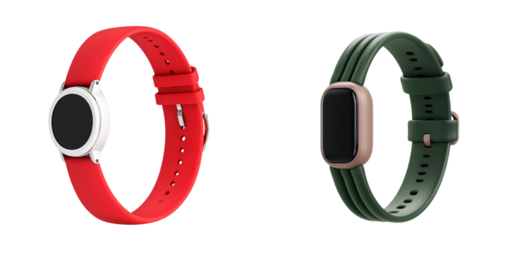 Smart fitness tracker watches in red and green colors, perfect for active life s
