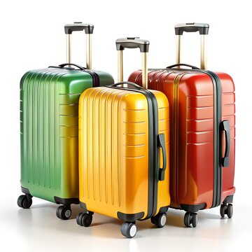 suitcases with wheels on white background