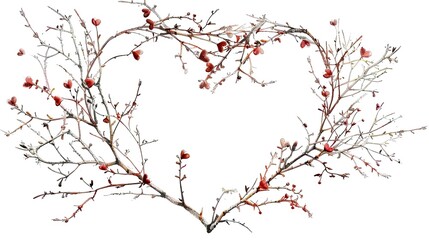 A heart-shaped wreath made of red hearts and delicate branches