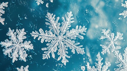 Stunning Winter Snowflakes on Teal Background Crystal Beauty