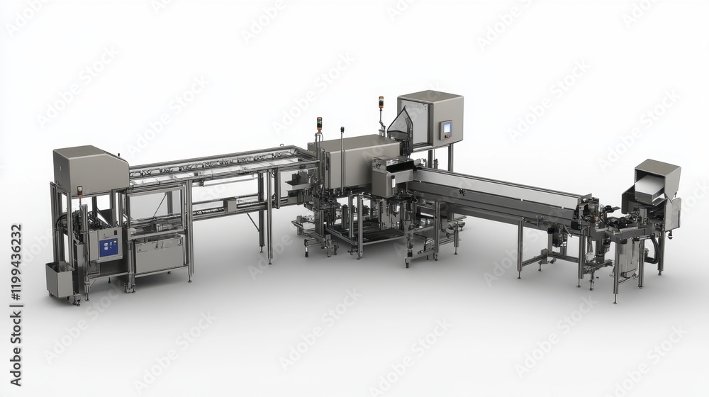Poster a packaging line where automated machines wrap and label products.