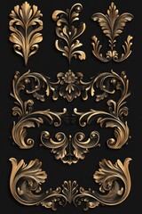 Decorative gold floral ornaments for walls or frames.