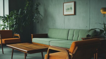 Modern Living Room with Green Sofa