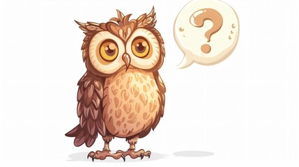 Adorable Cartoon Owl with Question Mark in Speech Bubble for Visual Communication
